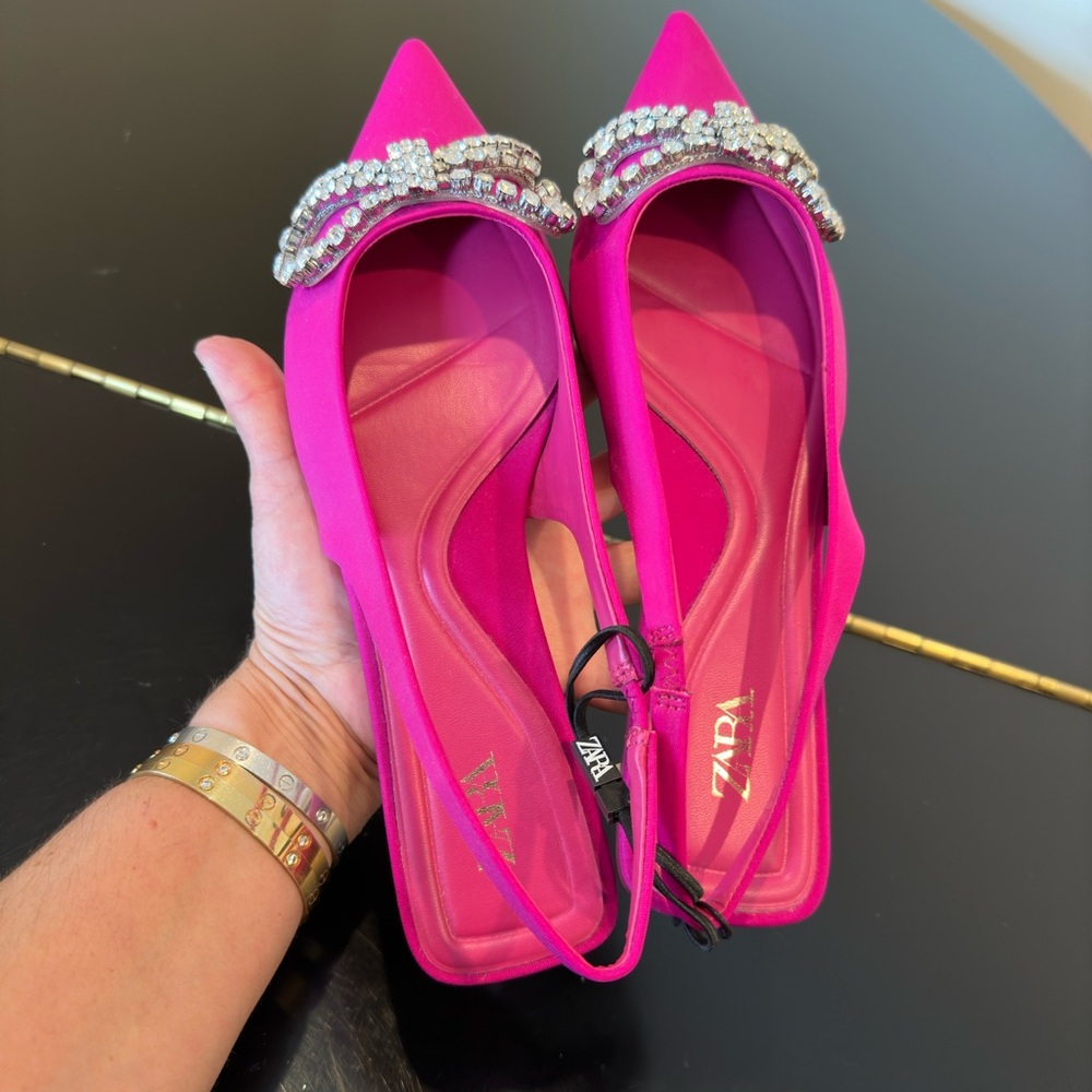 NWT Zara Luxury Summer Wedding Embelished Bejeweled Bow slingback mules/shoes - Picture 13 of 17